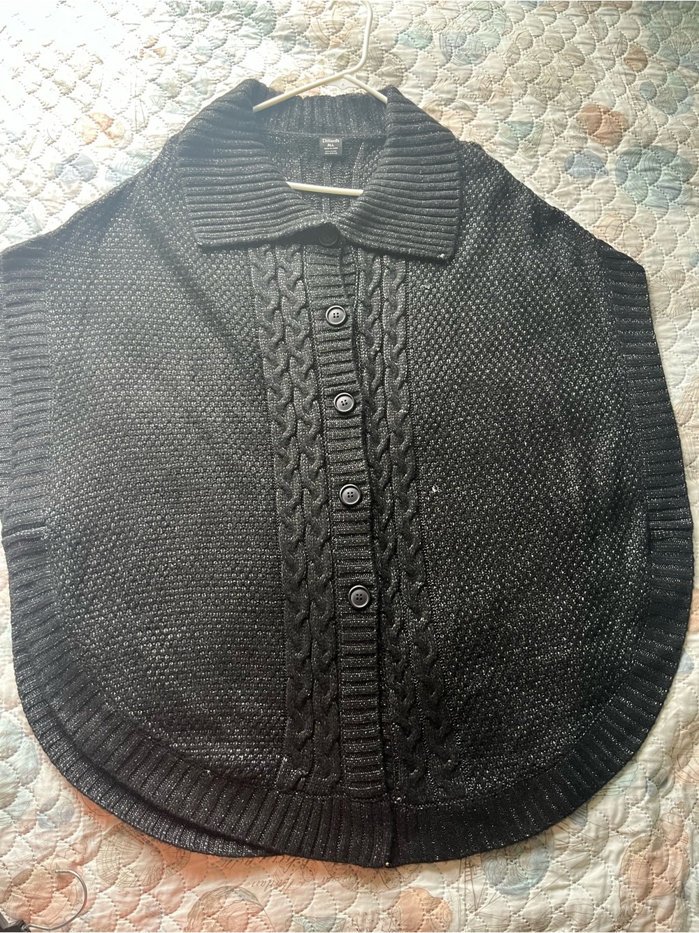 Women's Black Button-Front Knit Poncho Sweater